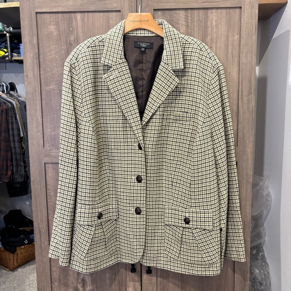 NWOT Talbots Woman 18W Blazer Houndstooth Plaid Jacket Green Brown - Picture 1 of 11